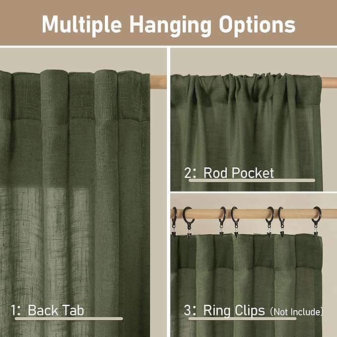LAMIT 45 Inch Short Window Linen Curtains, Light Filtering Panels Back Tab and - Image 2