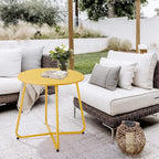 Meluvici Patio Small Outdoor Side Table Waterproof Round Metal Steel Side Table Weather Resistant Portable Outdoor and Indoor End Table for Garden Balcony Yard, Yellow