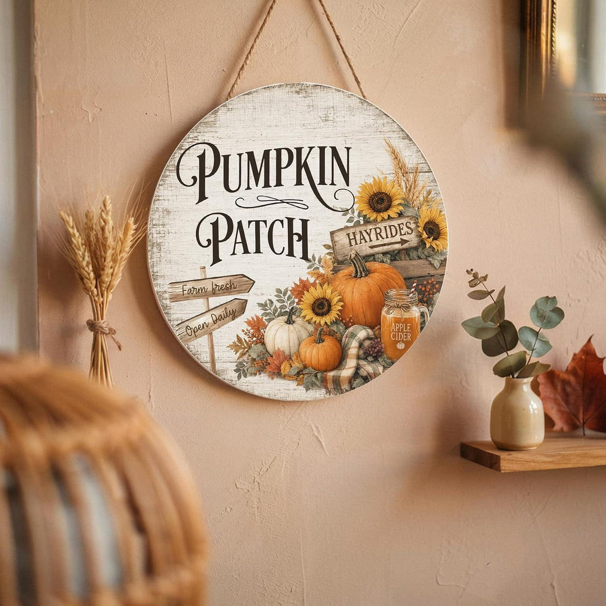 Fall Pumpkin Patch Decorations for Home, Retro Pumpkin Patch Wooden Sign