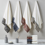 Madison Park Aubrey Cotton Bath Towel Set Jacquard, 6 Piece, Blue/Brown