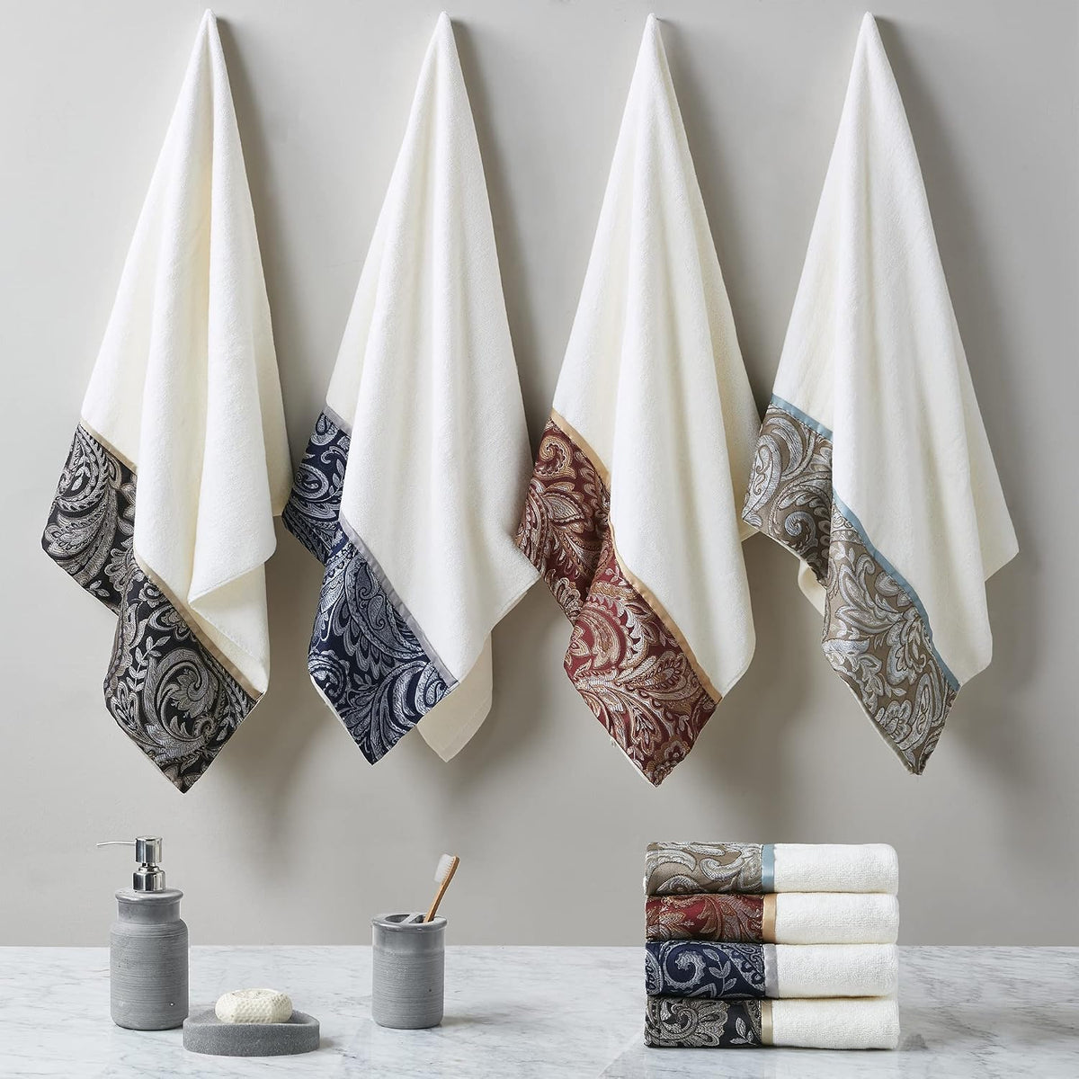 Madison Park Aubrey Cotton Bath Towel Set Jacquard, 6 Piece, Blue/Brown