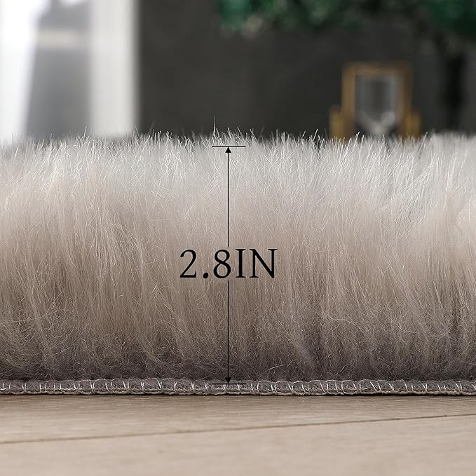 linmopm Faux Fur Rug Sheepskin Shag Fluffy Fuzzy Grey 3x3 ft Rugs - Image 2
