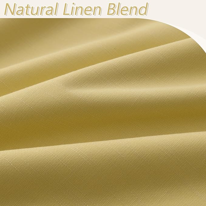 Guken Yellow 100% Blackout Linen Curtains 108 Inch Length 2 Panels Set - Image 4