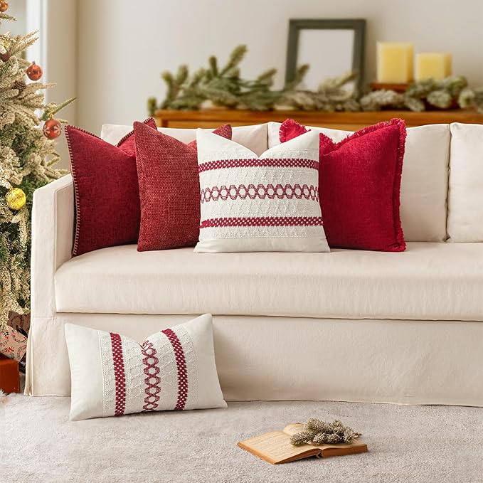 MIULEE Pack of 2 Christmas Pillow Covers 20x20 Inch Red Farmhouse Decorative - Image 4