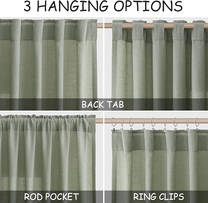 Desert Sage Linen Curtains for Living Room 94 Inches Long Light Filtering Semi - Image 2