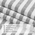ASPMIZ Cotton Linen Kitchen Valance Curtains, Boho Rustic Button Linen Valances for Windows Farmhouse, Black with Grey Stripe Valance Window Topper Treatment Window Valances for Bathroom, 52 x 18 Inch