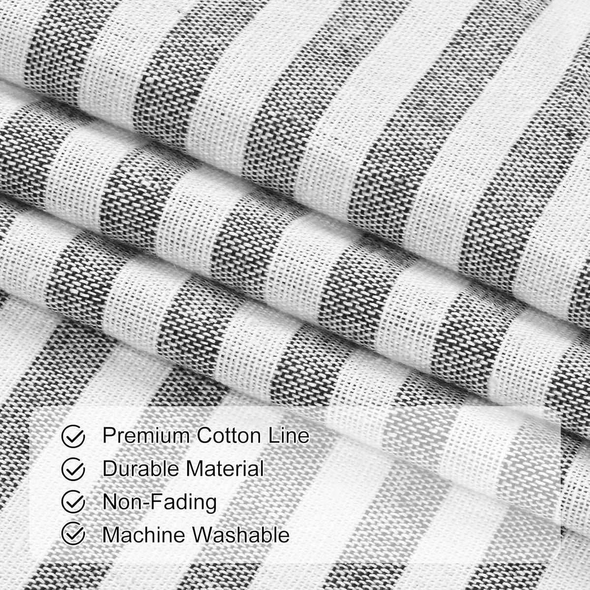 ASPMIZ Cotton Linen Kitchen Valance Curtains, Boho Rustic Button Linen Valances for Windows Farmhouse, Black with Grey Stripe Valance Window Topper Treatment Window Valances for Bathroom, 52 x 18 Inch