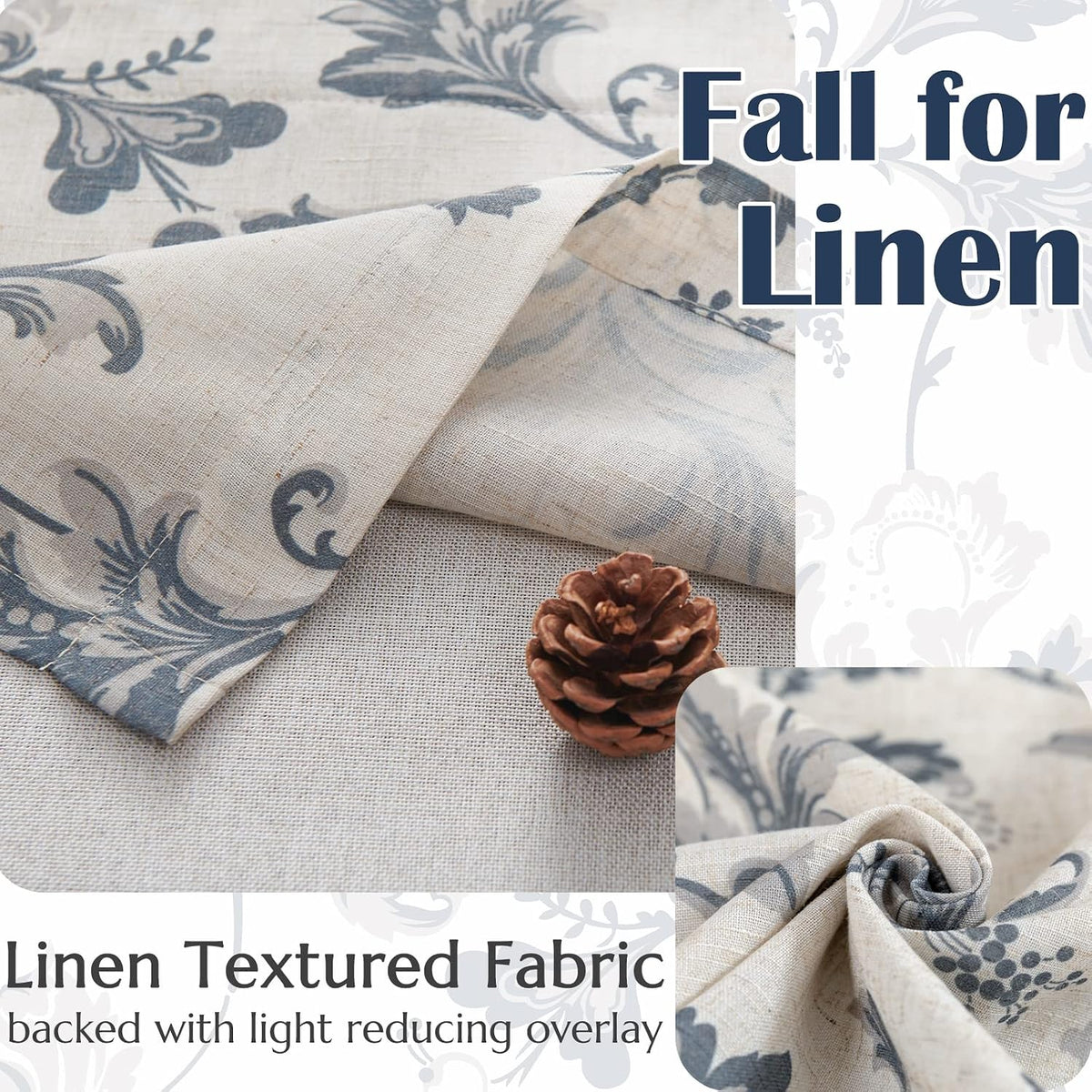 jinchan Floral Linen Cottage Kitchen Valance Curtain, 50x16, 1 Panel, Blue