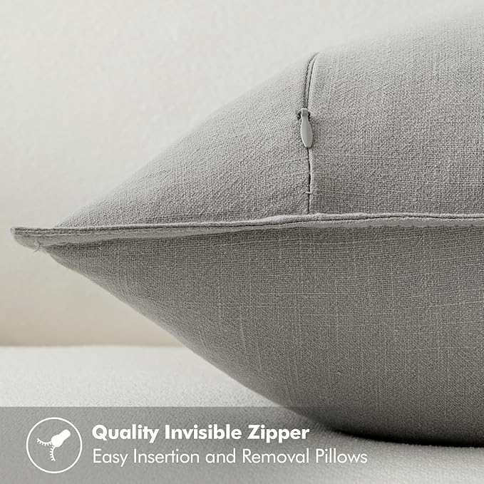 MIULEE Decorative Linen Euro Sham Pillow Covers 24x24 Light Gray ​Boho - Image 3