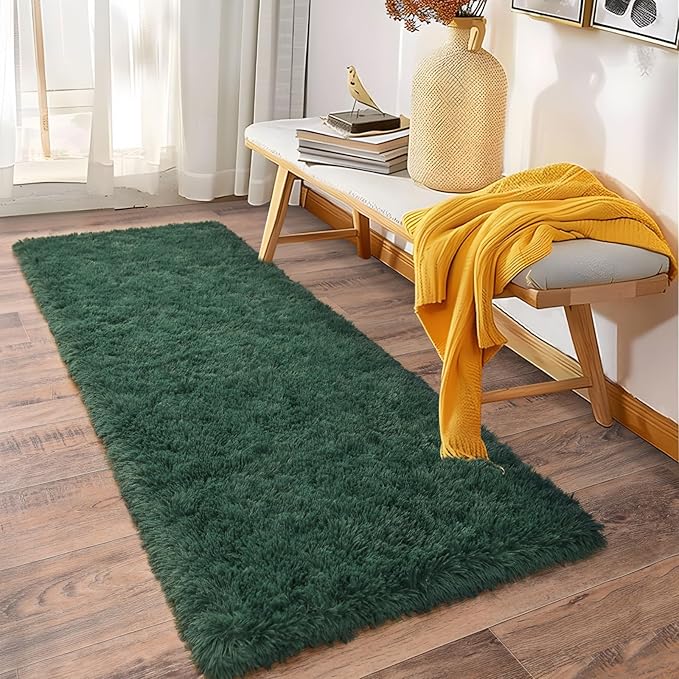 Soft Runner Rugs for Bedroom Hallways, 2x6 Green Fluffy Shag Throw Area Rug Non - Image 2