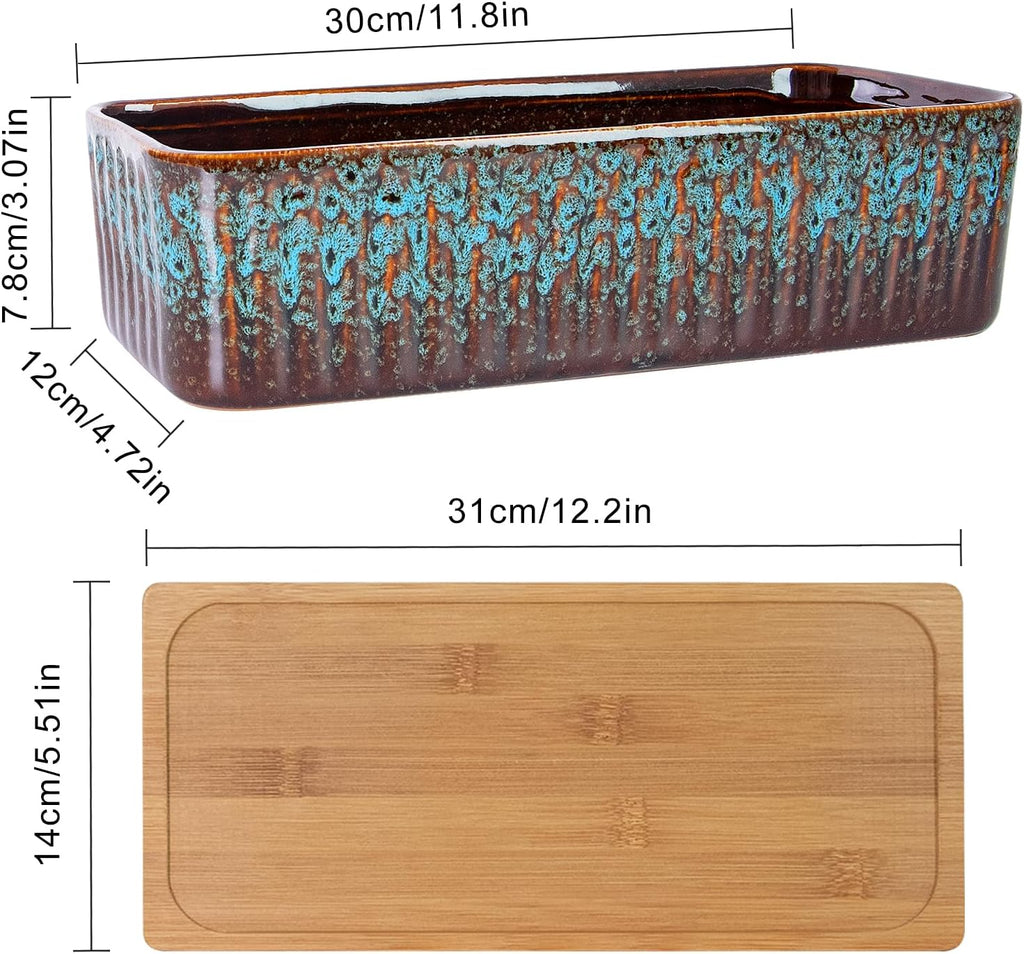 Succulent Pots, 12'' Long Rectangle Planters with Tray, Windowsill Planter