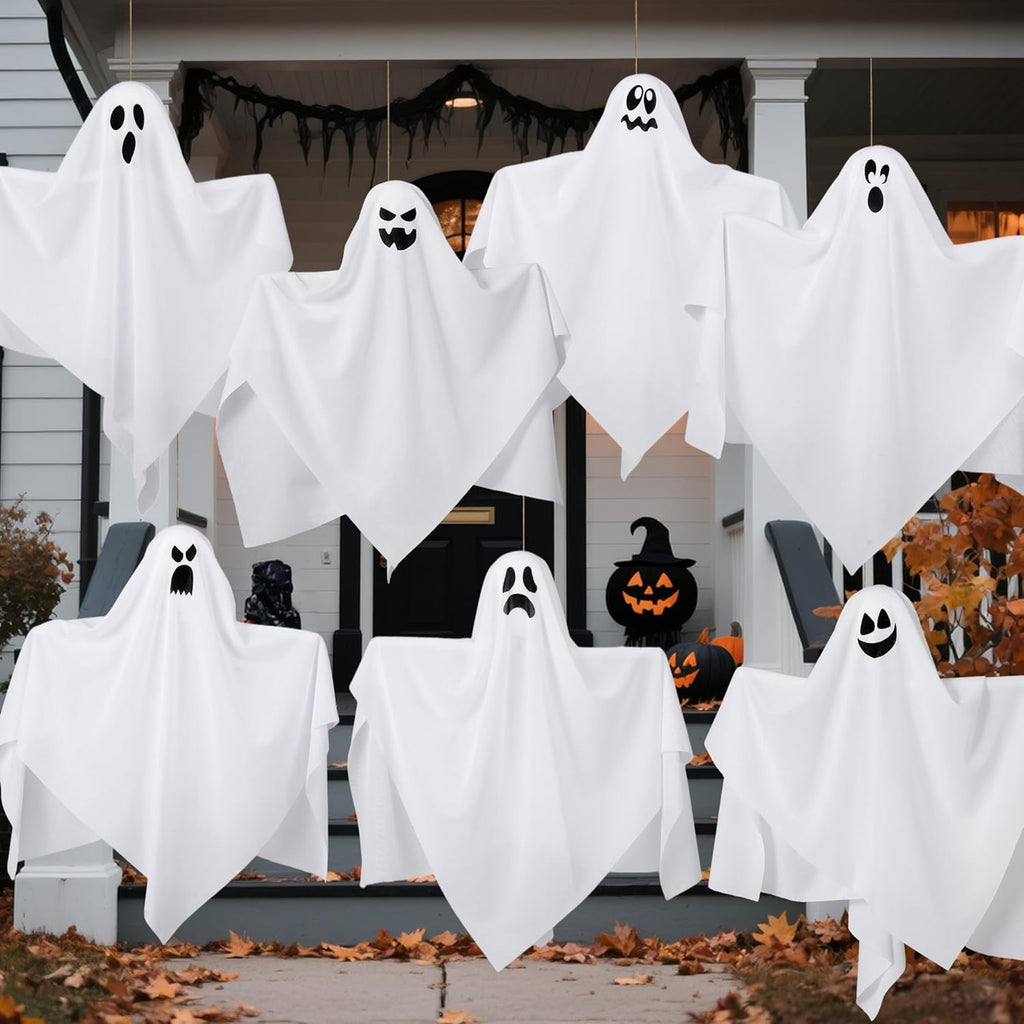 JOYIN 7 Pcs Halloween Hanging Ghost Decorations Outdoor, 19.6” Flying White Ghosts Decor for Halloween Tree Front Yard Patio Lawn Garden Party and Holiday Décor