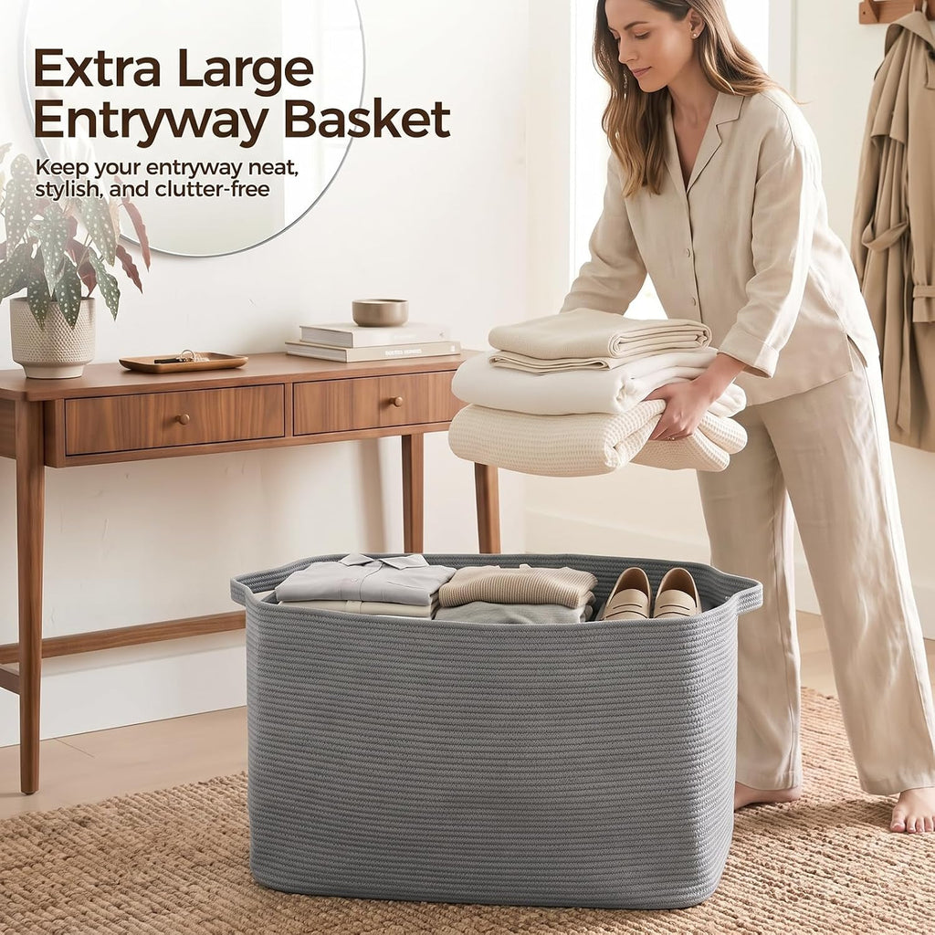 OIASKET 118L Extra Large Blanket Basket, 24.8" x 17.7" x 17.2" Woven Basket