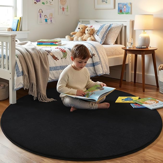 Amearea Black Round Area Rugs 6ft Washable Circle Rugs - Image 2