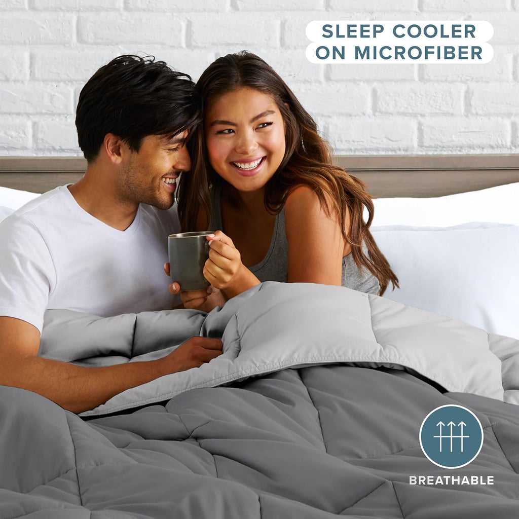 Bare Home Reversible Comforter (Queen, Grey/Light Grey)