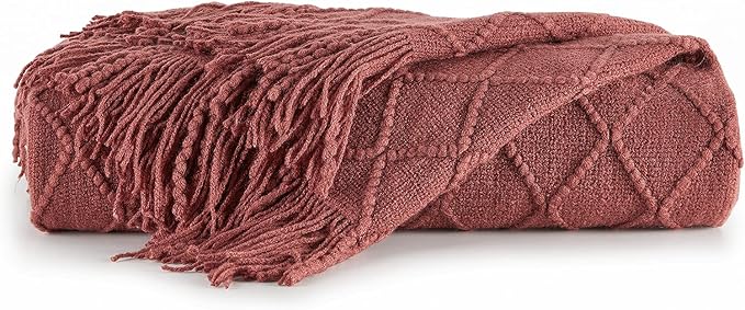 BOURINA Burgundy Throw Blanket 50x60 Inches Throw Textured Solid Soft Sofa - Image 6