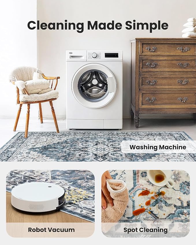 AMADA HOMEFURNISHING 2'6"x10' Washable Area Rug, Low-Profile Entryway Rug - Image 3