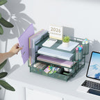gianotter 4-Tier Desk Organizer with Drawers, File Holders, Letter Trays and Pen Holders - Workspace Accessories for Office Supplies (Green)