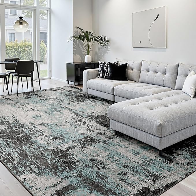 Washable Area Rugs 9'x12' Non-Slip Modern Abstract Soft by RELEANY