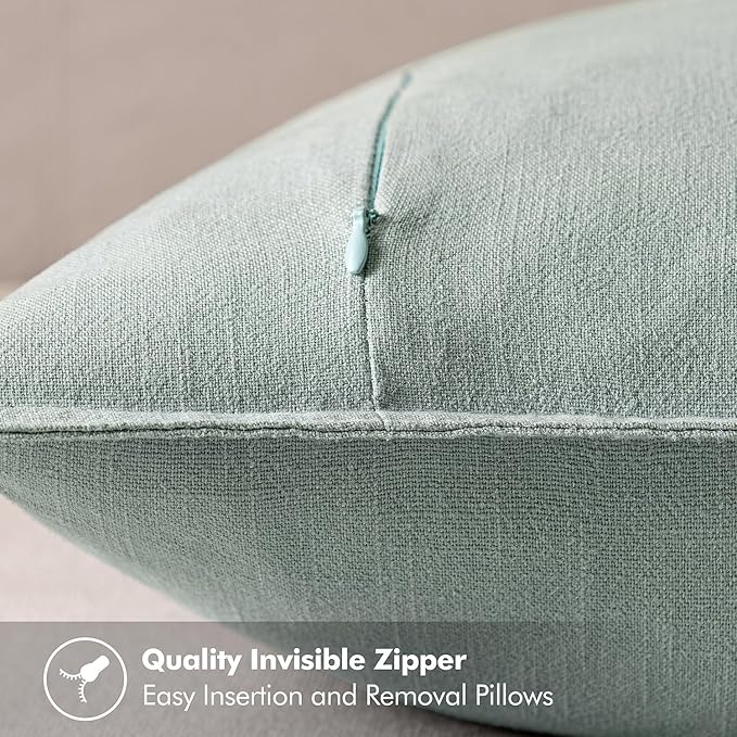 MIULEE Decorative Linen Pillow Covers 18x18 Inch Aqua Green ​Boho Farmhouse​ - Image 3
