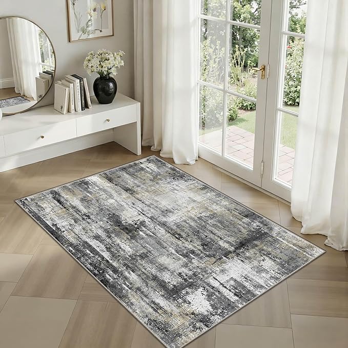 Latte&Fog 2x3 Entryway Rug, Small Modern Abstract Door Mat, Washable Kitchen Rug - Image 3