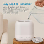 Pure Enrichment HUME Sense Warm & Cool Mist Top-Fill Humidifier, 2-Gal Tank, Up to 4.5 Days, Auto Humidity Sensor, 3 Mist Levels, Night Light, Aromatherapy, Sleep Mode & Auto Shut-Off