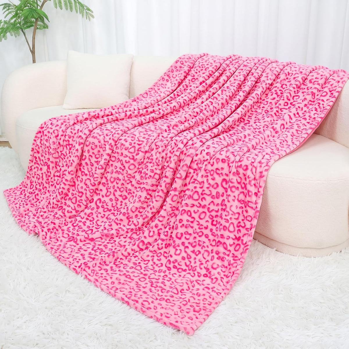 Warm Blanket Pink Soft Fleece Leopard Print Blanket for Women, Fuzzy Hot Pink Cheetah Print Throw Blankets for Bed Couch Sofa, Cozy Gifts for Women Mom Birthday Mothers Day 50x60 Inches