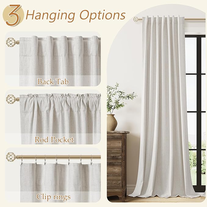 Guken Light Beige Extra Long 100% Blackout Curtains 120 Inch Length 2 Panels Set - Image 6