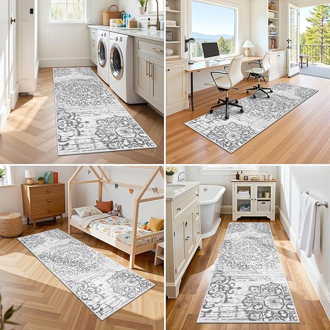 HEBE Hallway Runner Rug 2'x6' Washable Vintage Kitchen Rugs Non Slip Laundry - Image 5