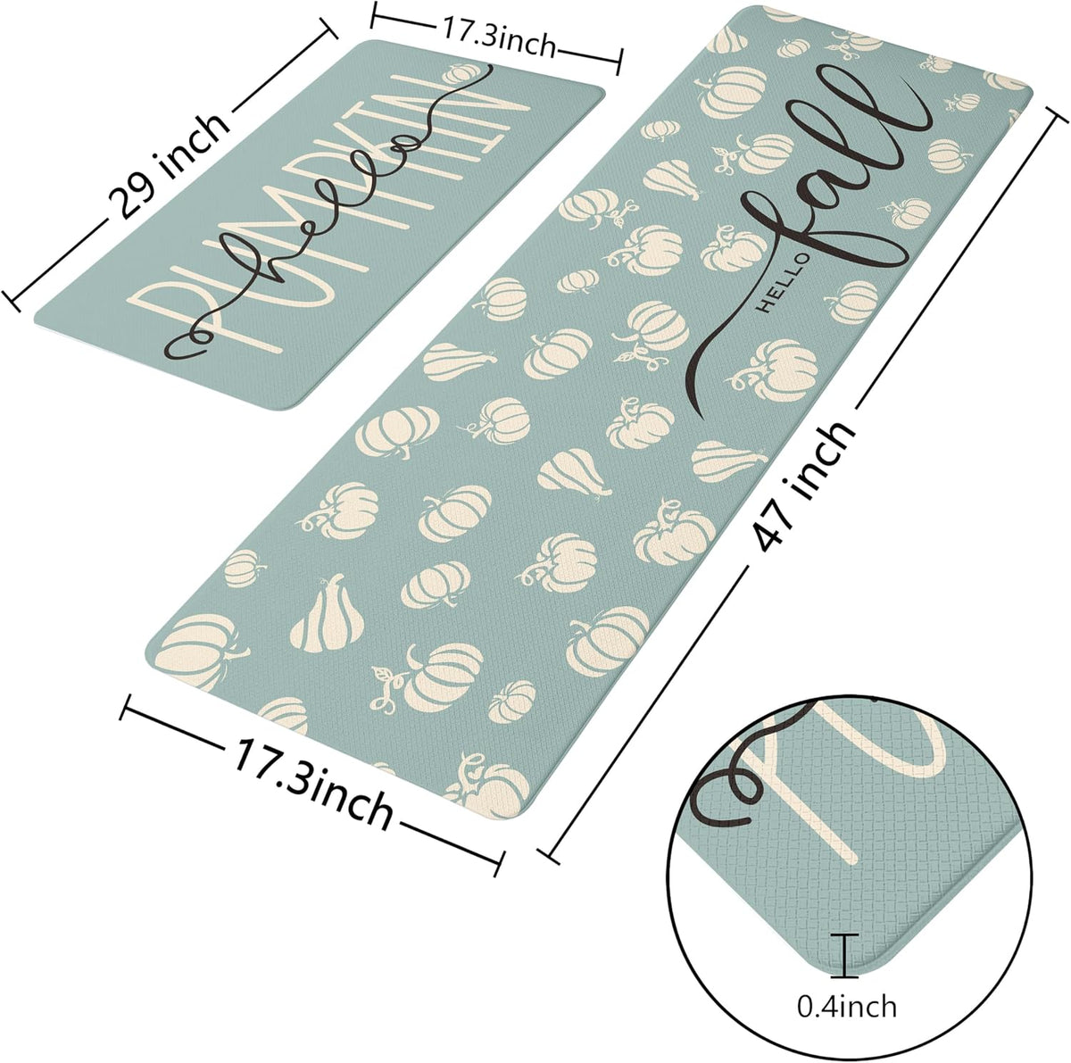 Fall Autumn Pumpkin Blue Kitchen Rug Set 2 PC, 17"x29"+17"x47"