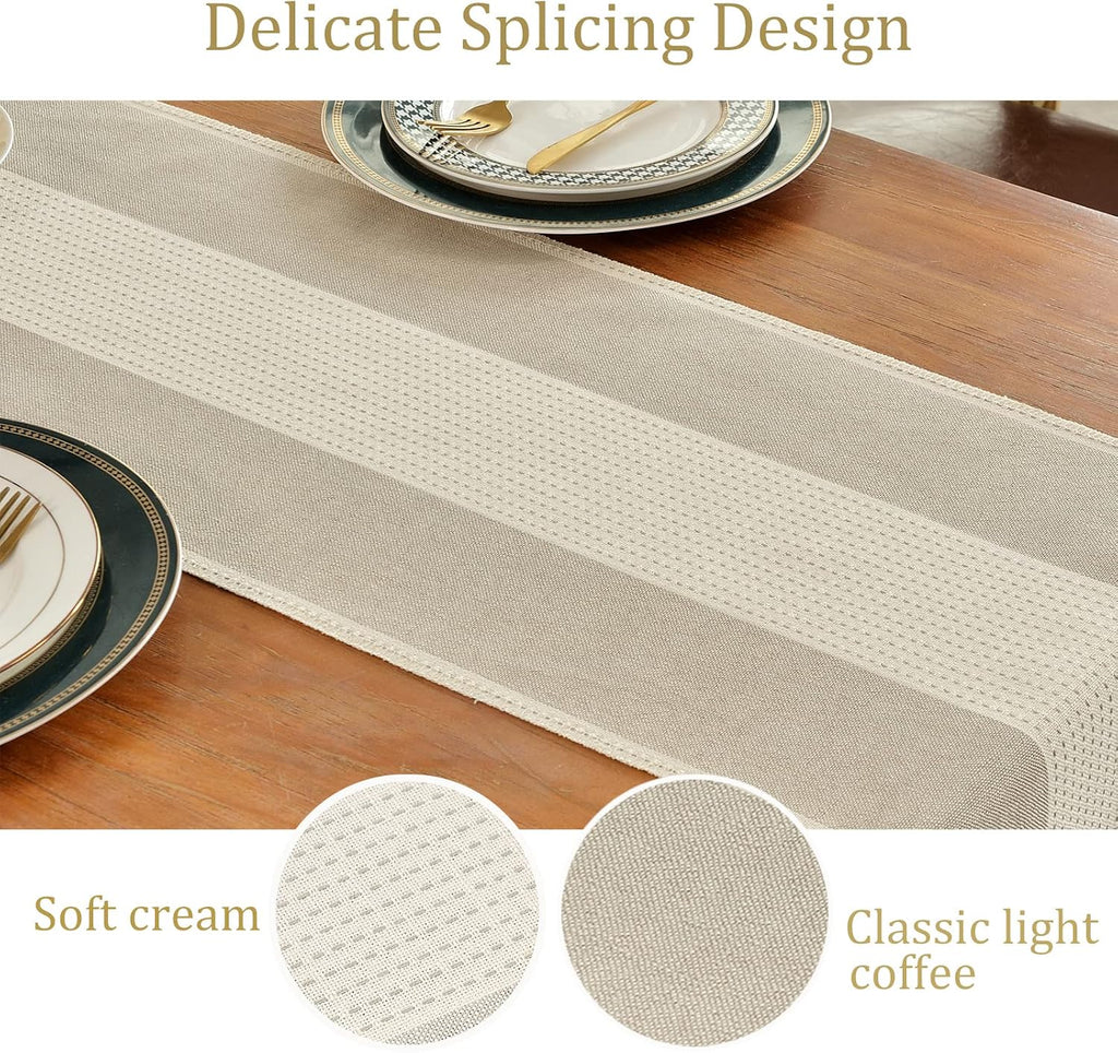Wracra Linen Table Runner, Stripe Table Runners 72 Inches Long Light Coffee