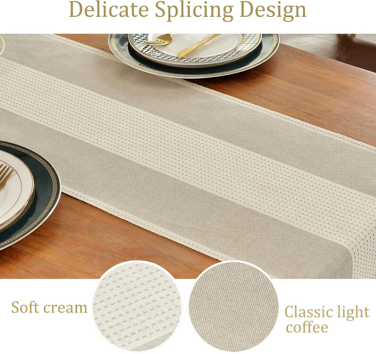 Wracra Linen Table Runner, Stripe Table Runners 72 Inches Long Light Coffee