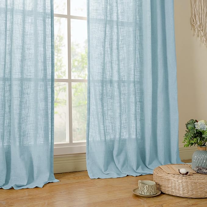LAMIT Semi Sheer Window Linen Curtains 54 Inch, Light Filtering Panels Back Tab - Image 9