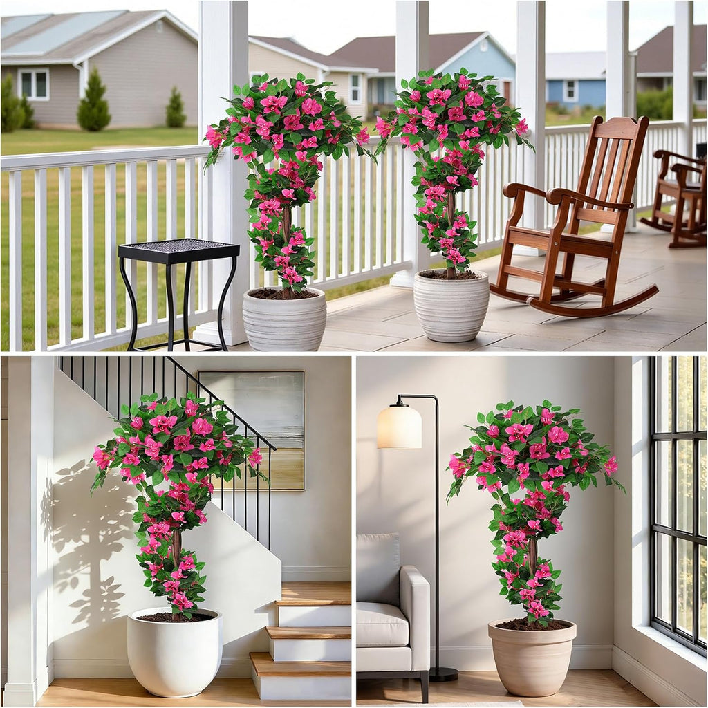 Grooy 2 Pack 4FT Artificial Bougainvillea Flower Topiary Ball for Outdoor