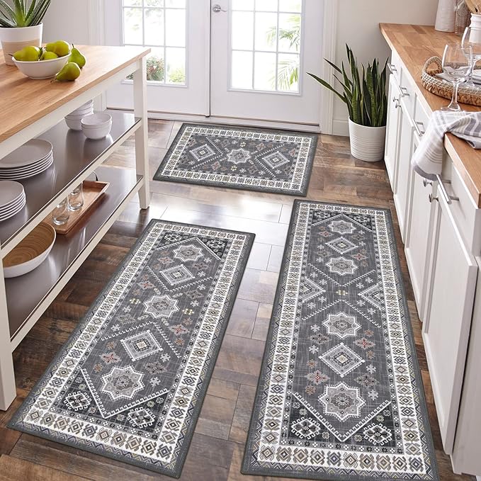 HEBE Boho Kitchen Rug Sets 3 Piece by HEBE