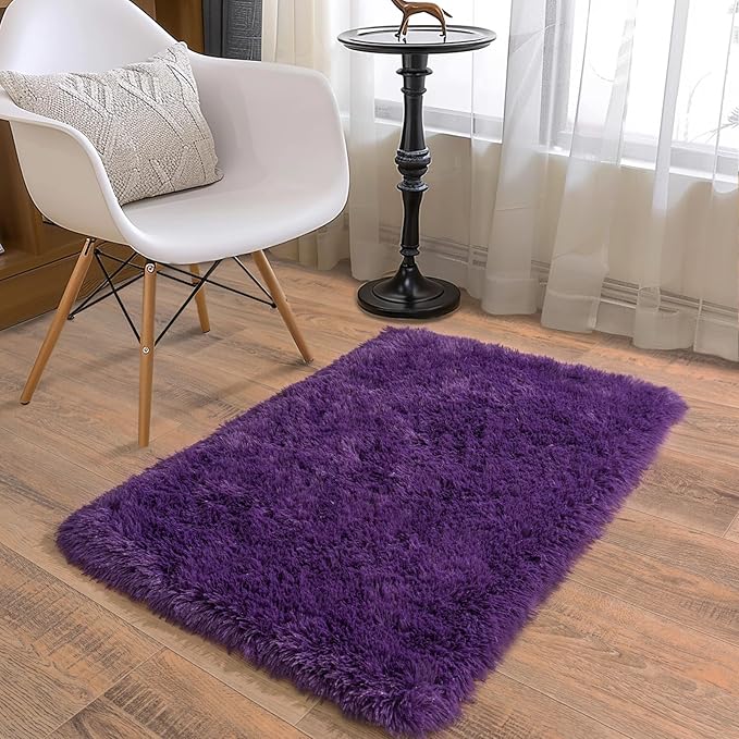 Soft Runner Rugs for Bedroom Hallways, 2x3 Purple Fluffy Shag Throw Area Rug - Image 2