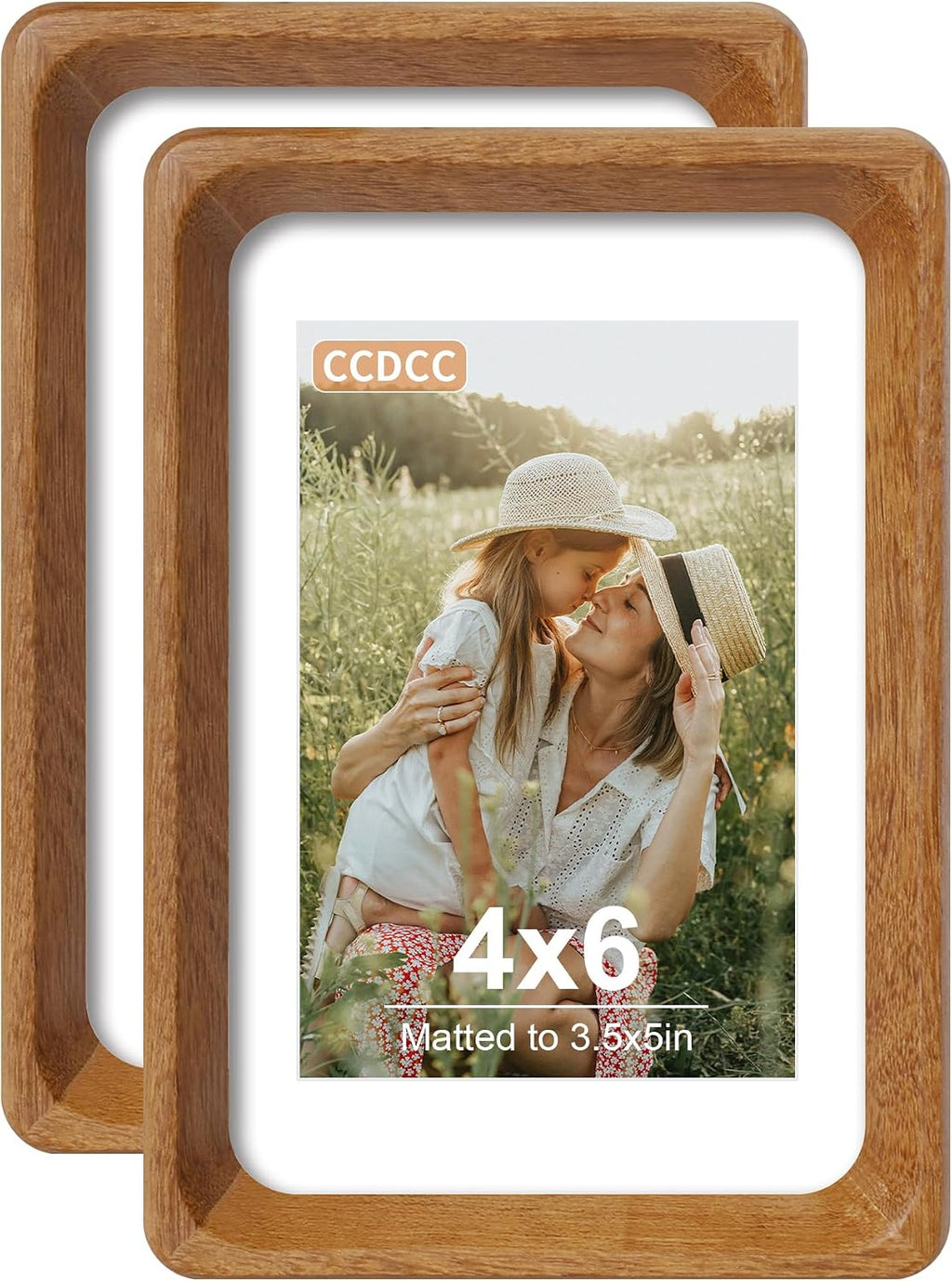 4x6 Picture Frame Set of 2, Solid Wood Frames with Tempered Glass
