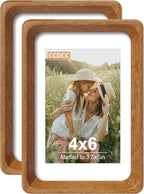 4x6 Picture Frame Set of 2, Solid Wood Frames with Tempered Glass