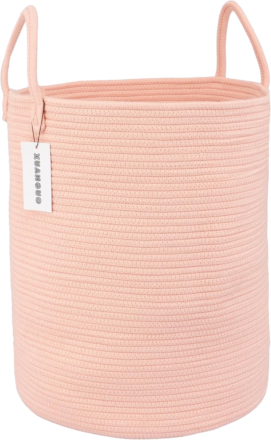 XUANGUO Cotton Rope Laundry Basket Hamper for Clothes, coral pink