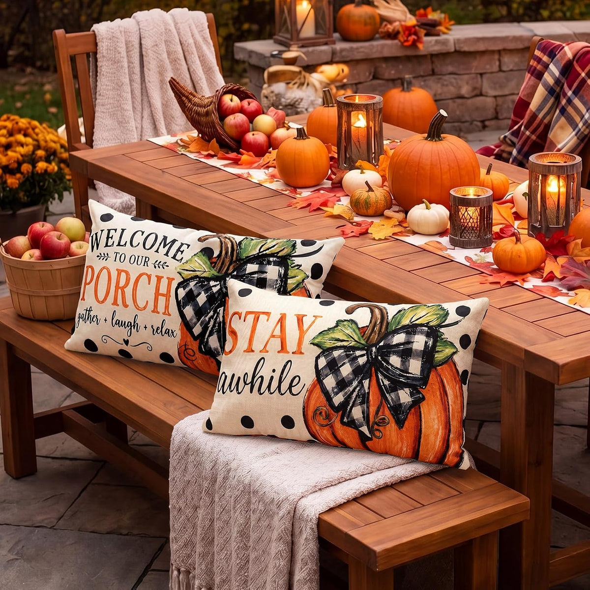 Irenare 2 Pack Fall Pumpkin Pillow Covers 12x20 Outdoor Rustic Porch Decor