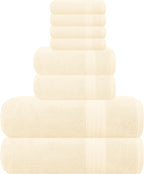 GLAMBURG Ultra Soft 8-Piece Towel Set - 100% Pure Ringspun Cotton, Contains 2 Oversized Bath Towels 27x54, Hand 16x28, 4 Wash Cloths 13x13 Ideal for Everyday use, Hotel & Spa Ivory Cream