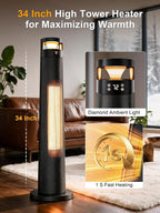 Uthfy 34'' Space Heaters for Indoor Use, 1500W Electric Heaters, 24H Timer