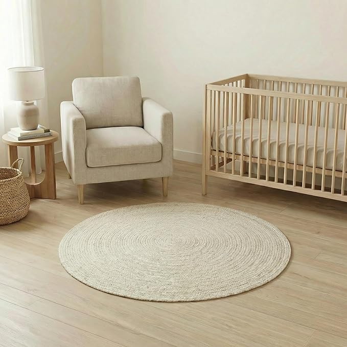Hausattire Hand Woven Jute Braided Rug, 4’ Round – Off White, Reversible Boho - Image 4