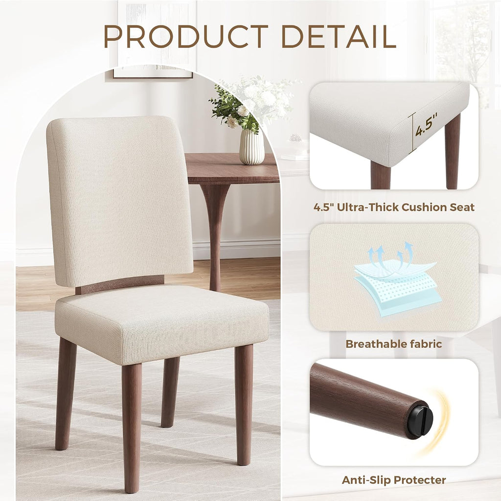 Jocoevol Dining Chairs Set of 4, Upholstered Kitchen & Dining Chairs with Curved Backrest,Thick Cushioned Seats & Solid Wood Legs, Mid-Century Modern Kitchen Chairs for Dining Room