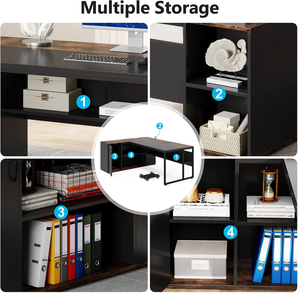 Tribesigns 71 inch Executive Desk, L Shaped Desk with Cabinet Storage