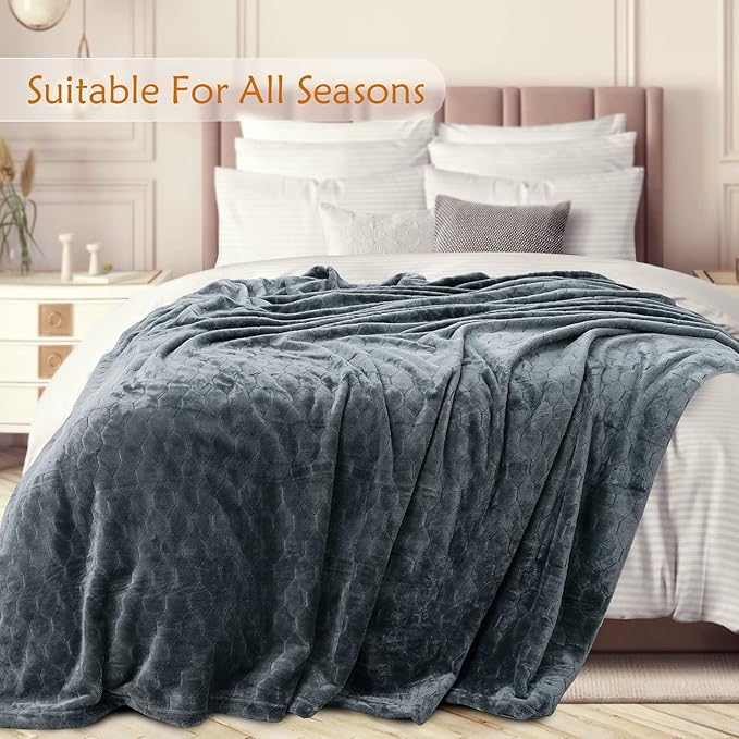 TOONOW Fleece Blanket Textured Fuzzy Plush Throw Blanket Super Soft Fluffy Bed - Image 3