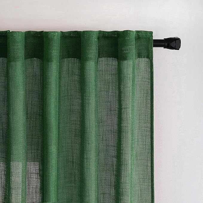 MIULEE Emerald Green Kitchen Curtains 24 Inch Length 2 Panels, Soft Thick Linen - Image 3