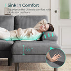 LINSY HOME Sectional Couch, 105'' W Corduroy U Shaped Sofa with Sleepable Armrests, 4 Seat Couch with Double Chaises, Deep Sofa for Living Room（Grey）