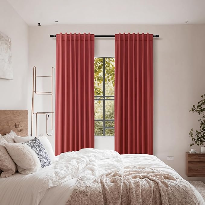 Guken Red 100% Blackout Linen Curtains 102 Inch Length 2 Panels Set - Image 8