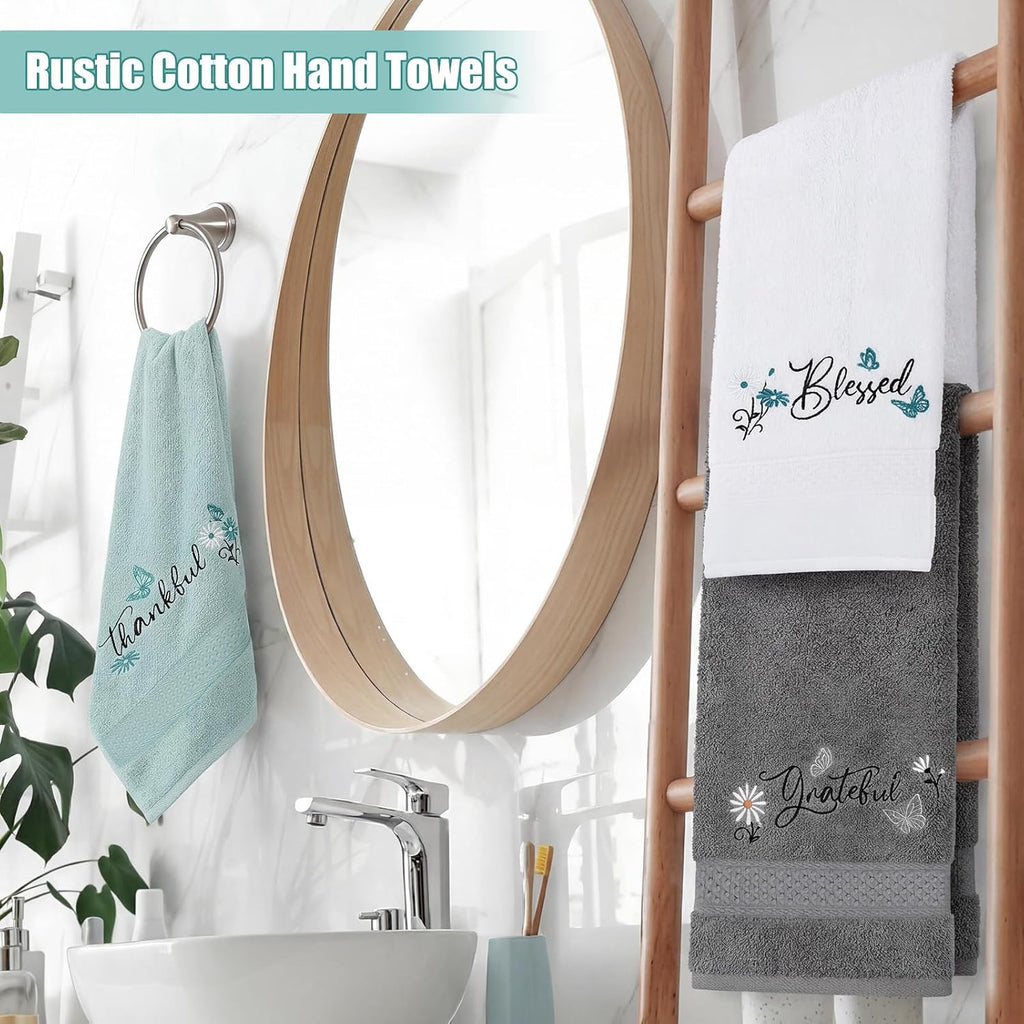 Decorative Hand Towels for Bathroom, Blessed Embroidered 3 Pack
